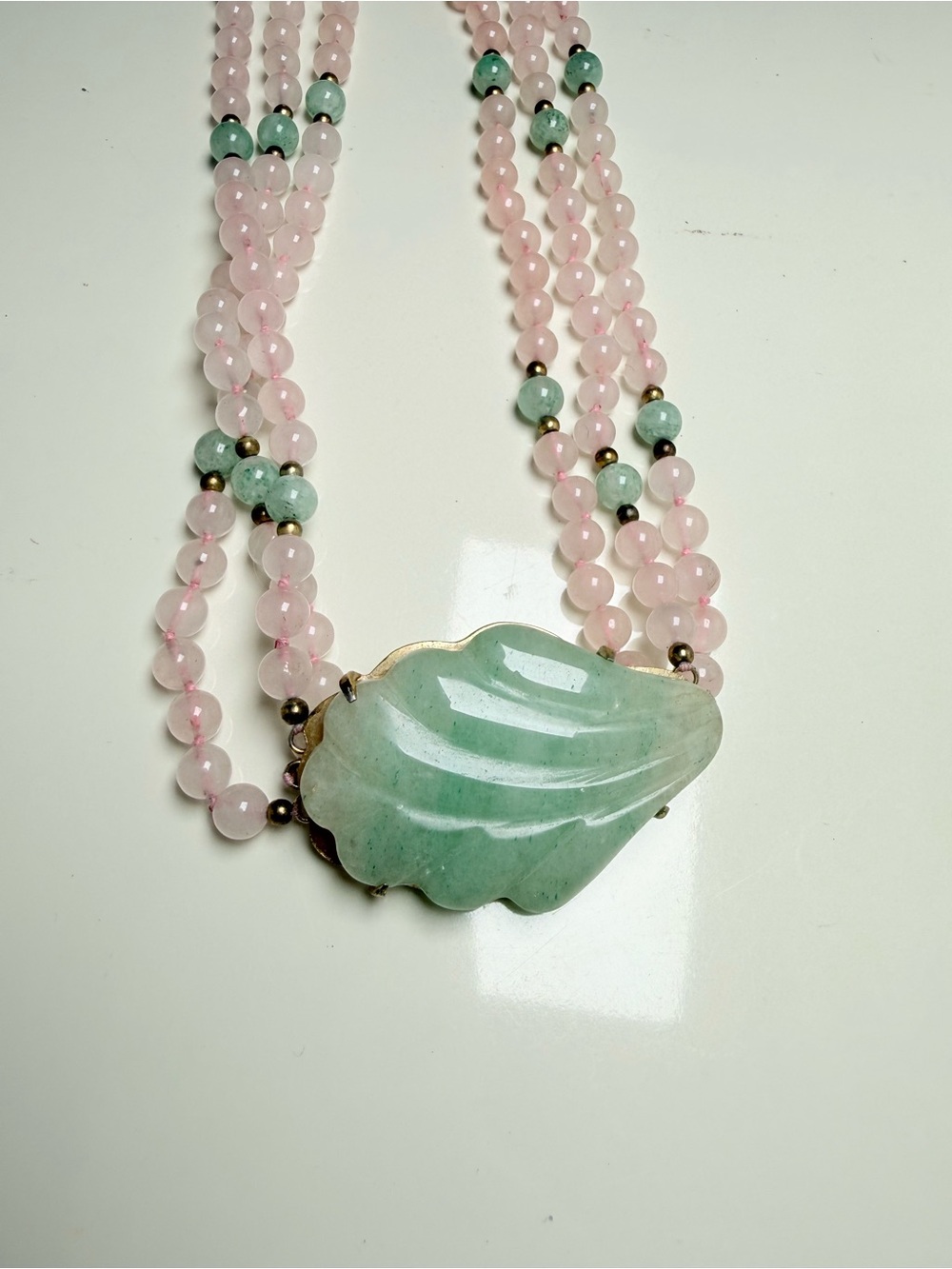 Necklace with Green Jade Leaf Pendant